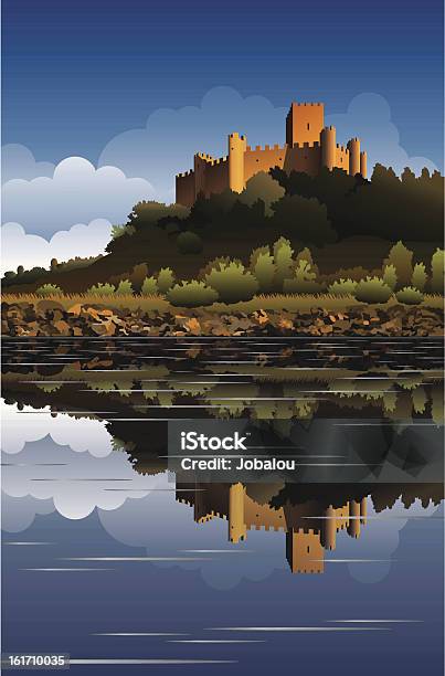 Almourol Замок В Португалии — стоковая векторная графика и другие изображения на тему Замок - строение - Замок - строение, Средневековье, Форт