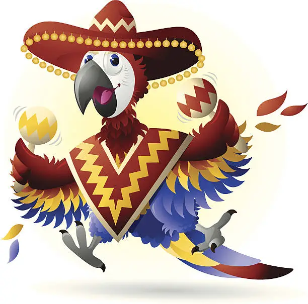Vector illustration of Parrot wearing a sombrero.
