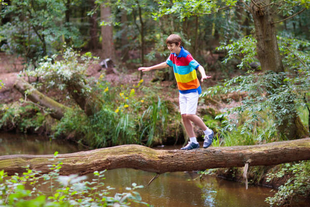 istock Child hiking in mountains. Kids at river shore. 1617157609