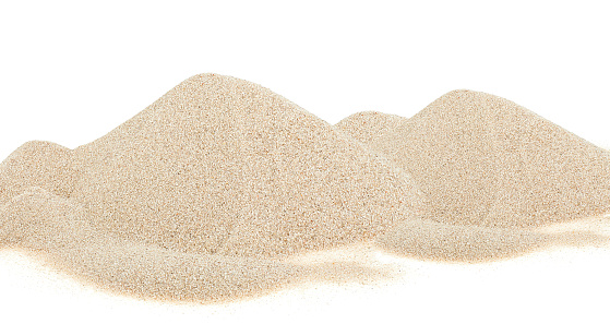 Sand dunes isolated on a white background. Dry beach sand.