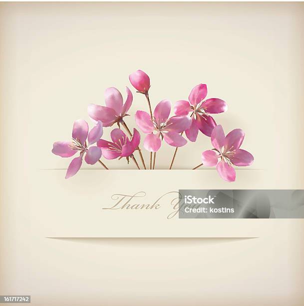 Floral Spring Vector Thank You Pink Flowers Card Stock Illustration - Download Image Now - Thank You - Phrase, Greeting Card, Flower