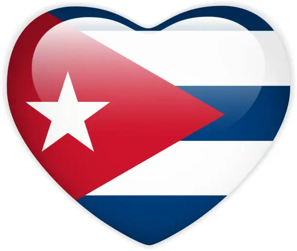 Vector illustration of Cuba Flag Heart Glossy Button