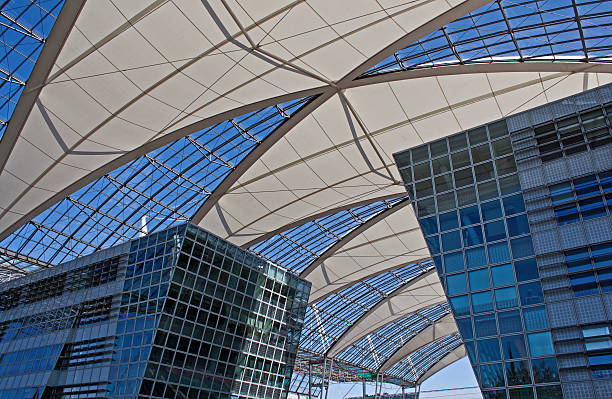 munich airport center with modern roof.