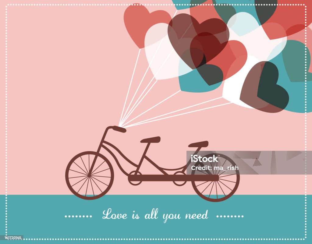 Valentine's card with tandem bicycle retro style Valentine's card with tandem bicycle Balloon stock vector