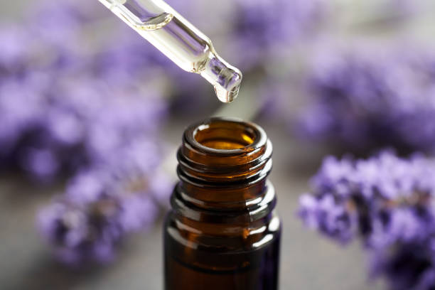 istock Dropping aromatherapy essential oil into a bottle, with lavender flowers 1617217658