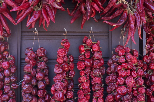 Red chili peppers hanging ristras