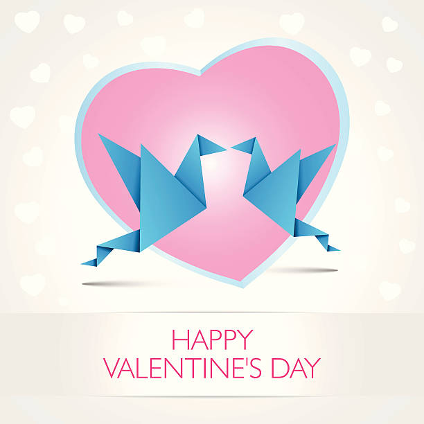 istock Valentines card. Two kissing origami birds with shadow. 161722392