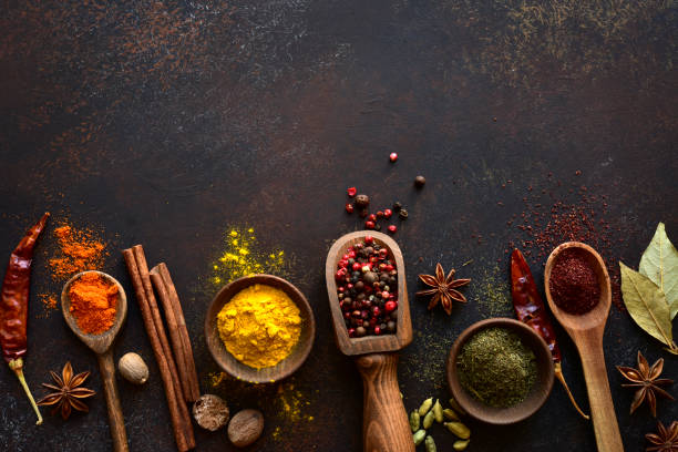 istock Assortment of natural organic spices . Top view with copy space. 1617234366