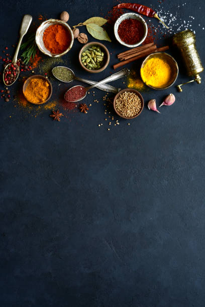 istock Assortment of natural organic spices. Top view with copy space. 1617236487