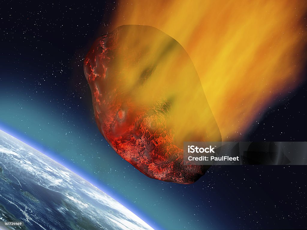 Plummeting asteroid Illustration of a huge asteroid plummeting towards the earth Accidents and Disasters Stock Photo