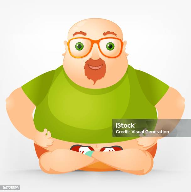 Entusiástico Chubby Homem - Arte vetorial de stock e mais imagens de Gordo - Gordo, Homens, Posição de Lótus