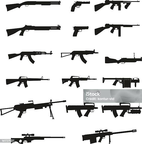 Weapon And Gun Set Collection Icons Black Silhouette Vector Illustration Stok Vektör Sanatı & Tabanca‘nin Daha Fazla Görseli