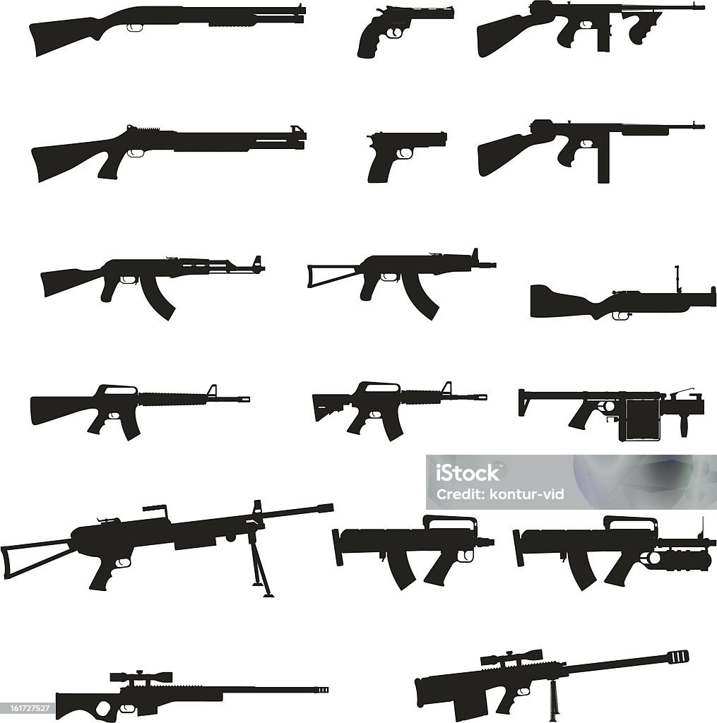 weapon and gun set collection icons black silhouette vector illustration weapon and gun set collection icons black silhouette vector illustration isolated on white background Gun stock vector