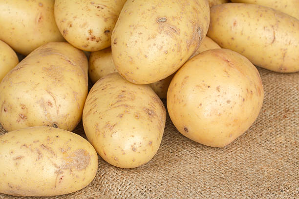 istock Pile of potatoes on a hessian sack 161729453