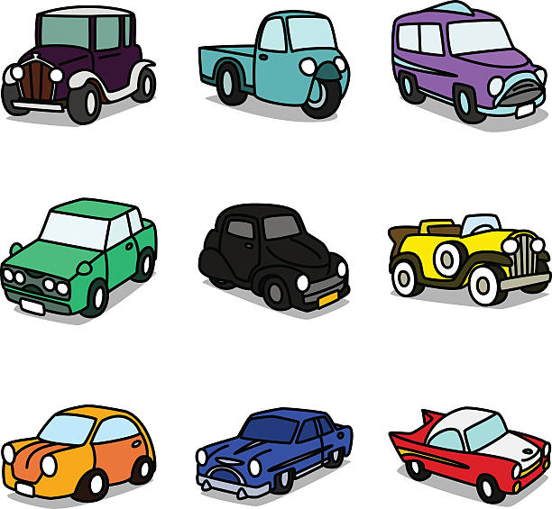 Cartoon Classic Cars vector art illustration
