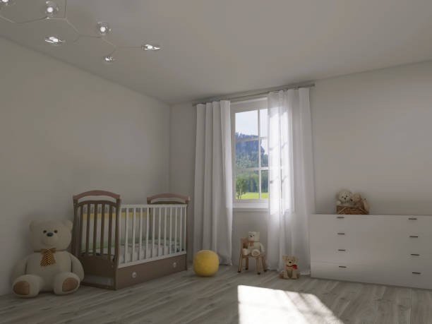 istock Kids room interior design 3d render, 3d illustration 1617329345
