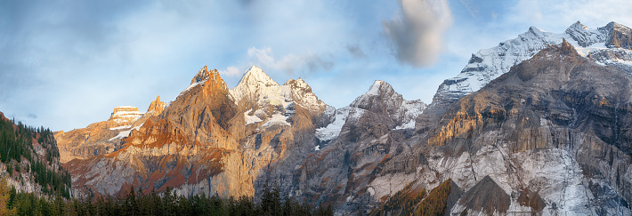 Astonishing autumn view of Bluemlisalp summit. Scene of Swiss Alps.Location: Oeschinen valley, Canton of Bern, Switzerland, Europe