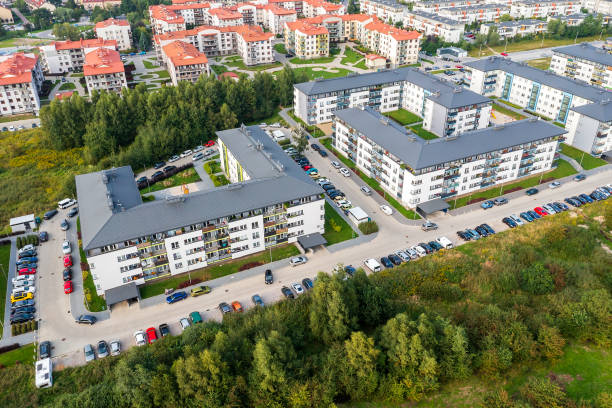 Apartment buildings, aerial view stock photo