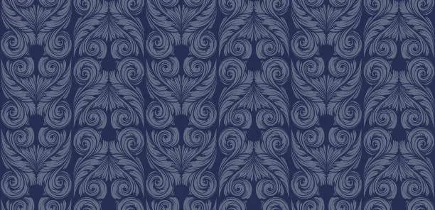 Vector illustration of Elegant Dark blue seamless Damask wallpaper