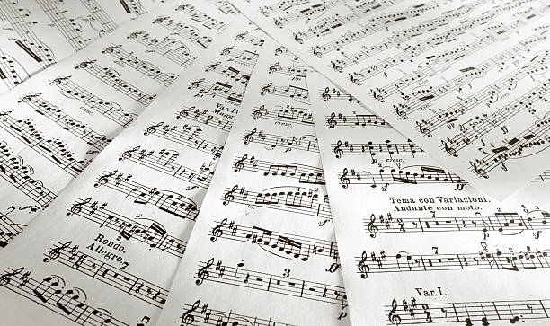 Scores Details of music scores printed on papers. sheet music photos stock pictures, royalty-free photos & images