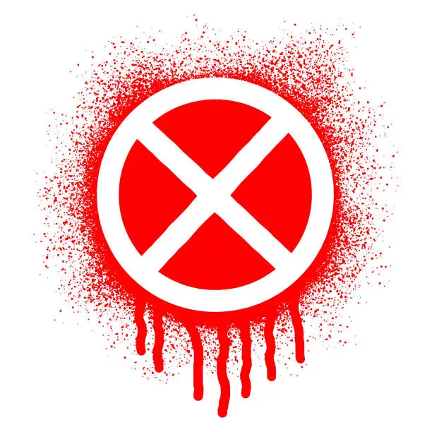 Vector illustration of No parking and No stopping sign graffiti with red spray paint