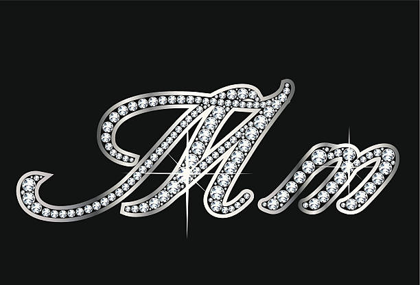 illustrazioni stock, clip art, cartoni animati e icone di tendenza di lettere di script diamante bling mm - letter m alphabet text silver