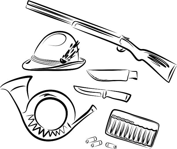 Hunter accessories and symbols vector art illustration