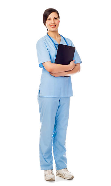 istock young woman in medical suit stand with folder 161751771