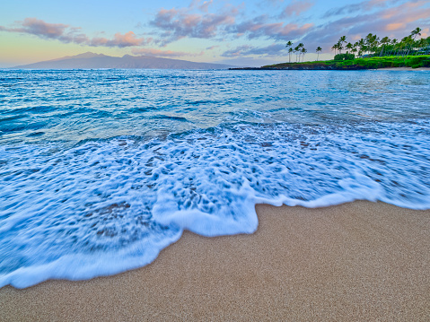 Island of Molokai at sunrise seen from Maui in Hawaii