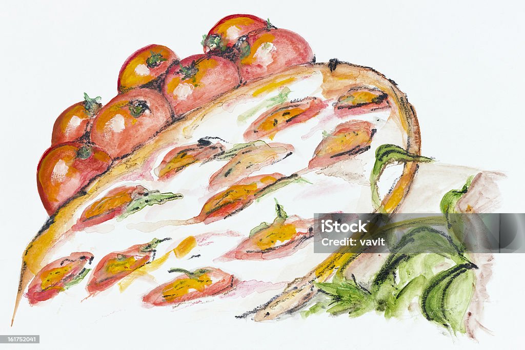 Пицца маргарита - Стоковые иллюстрации Акварельная живопись роялти-фри