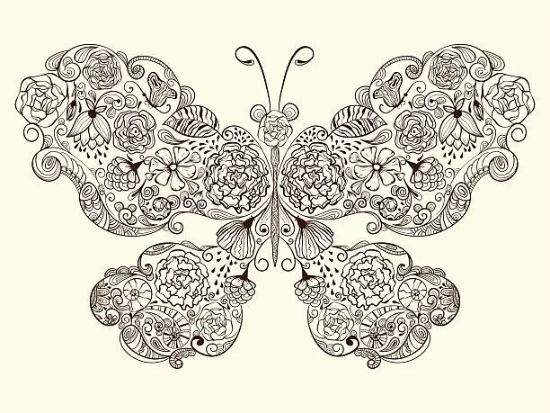 Vector illustration of Vector  Butterfly Made of Flowers