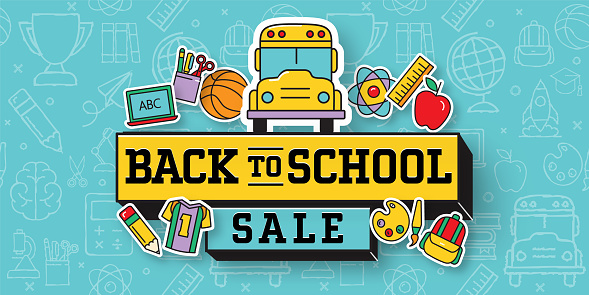 Back to school sale banner design with education icons. Easy to print the vector eps or jpg. Use for Back to school promotions on social media. Fully editable eps included in download.
