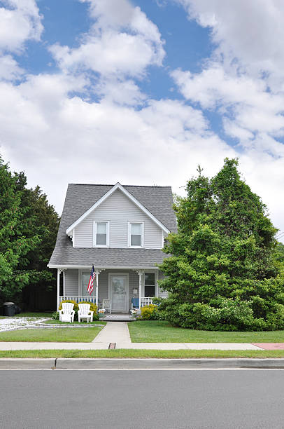 istock Suburban Gable Style Home American Flag 161755389