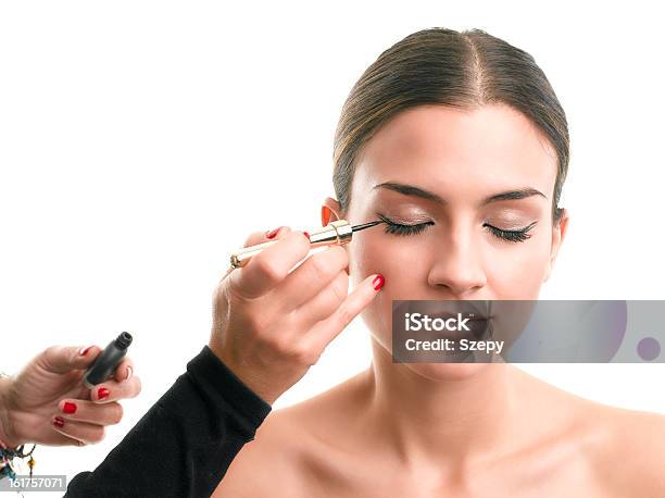 Makeup Artist Applying Eyeliner On Eyelid Stock Photo - Download Image Now - Adult, Adults Only, Applying