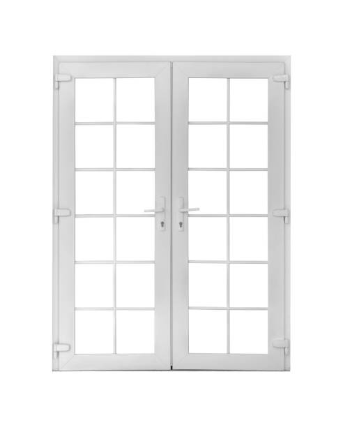 istock Real vintage house door window frame isolated on white background 1617586215