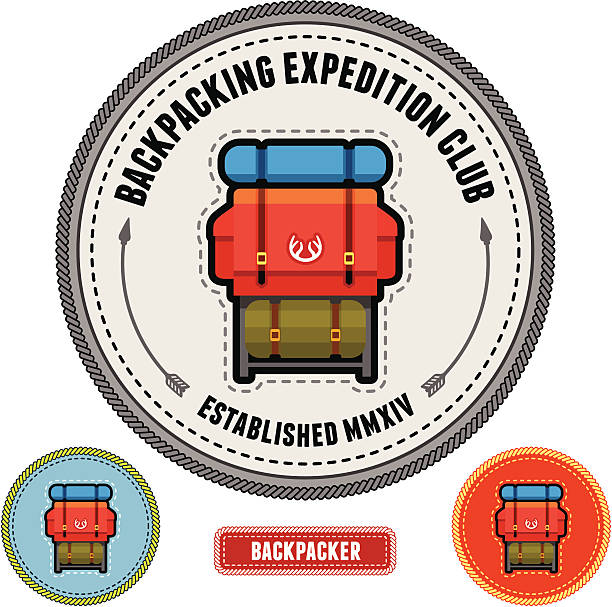 Backpacker badge vector art illustration