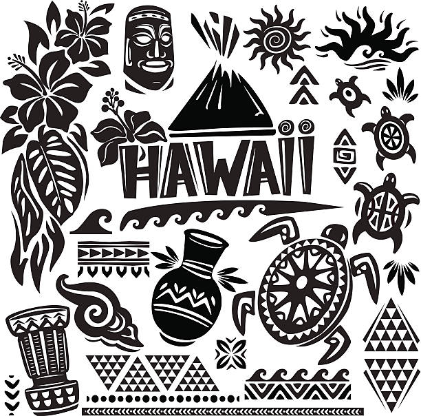 hawaii set - polynesian culture stock-grafiken, -clipart, -cartoons und -symbole