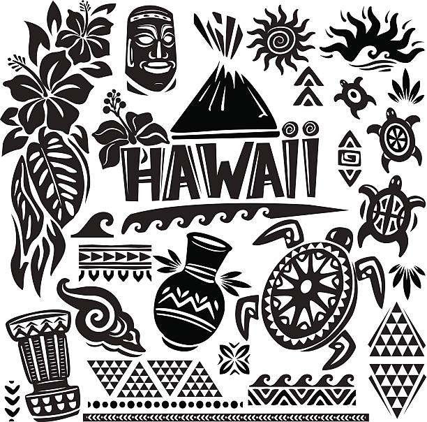 ilustrações, clipart, desenhos animados e ícones de conjunto de havaí - hawaiian culture hibiscus print pattern