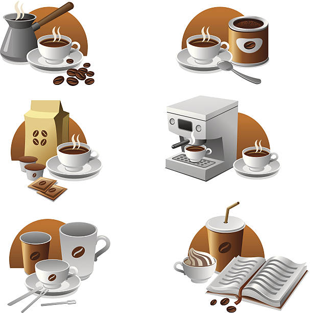 커피 아이콘 - coffee book instant coffee cappuccino stock illustrations