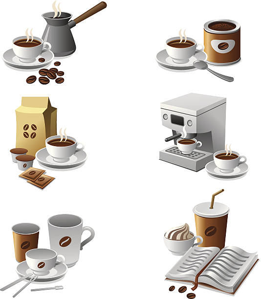 ilustrações, clipart, desenhos animados e ícones de conjunto de ícones de café - coffee book instant coffee cappuccino