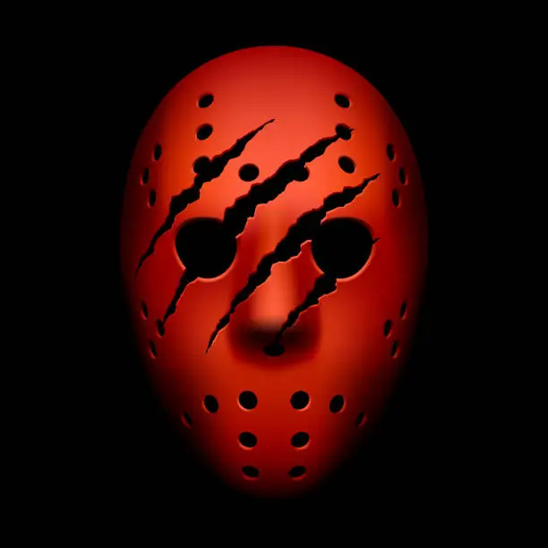 Vector illustration of Red hockey mask with traces of claws