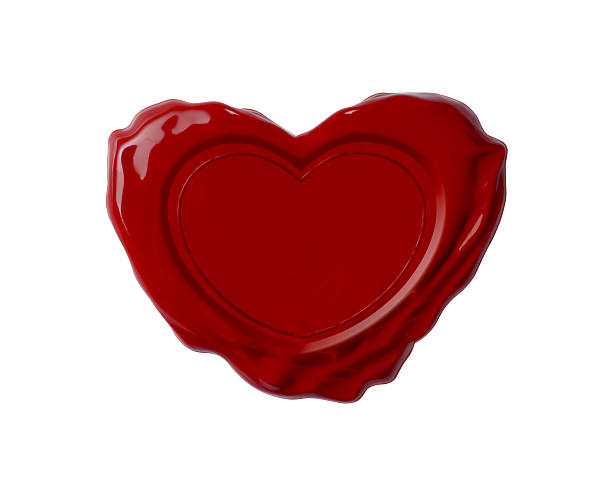 istock Red wax seal in shape of heart isolated on white 161761880