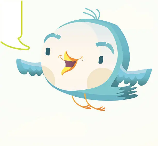 Vector illustration of blue flying twitter Bird.
