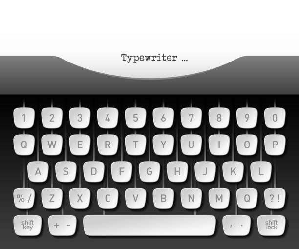 ilustraciones, imágenes clip art, dibujos animados e iconos de stock de máquina de escribir - typewriter key