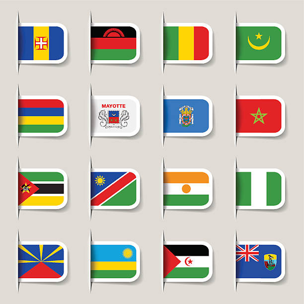 Label - African Flags Vector illustration. Each flag can be used at any size. Shadows could be moved or deleted. Files included: Vector EPS 10,  HD JPEG 5000 x 5000 mayotte stock illustrations