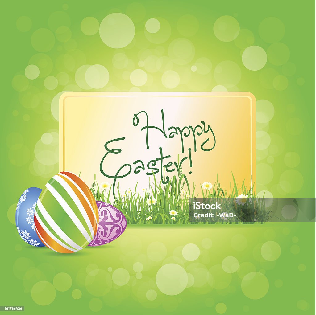Cartão de Páscoa com ovos, grama e decorado - Royalty-free Abstrato arte vetorial