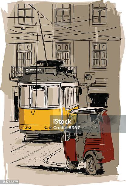 Old Tramway Illustration Lisbon Stock Illustration - Download Image Now - Lisbon - Portugal, Train - Vehicle, Cable Car