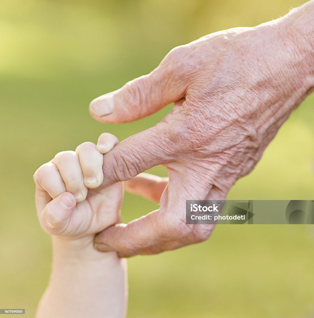 hands old man and a kid old man and a kid holding hands together Baby - Human Age Stock Photo