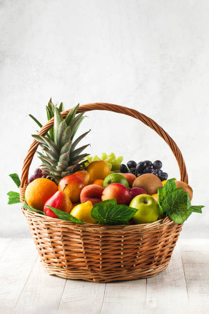 istock Basket with ripe exotic fruits. Harvesting. 1617694690