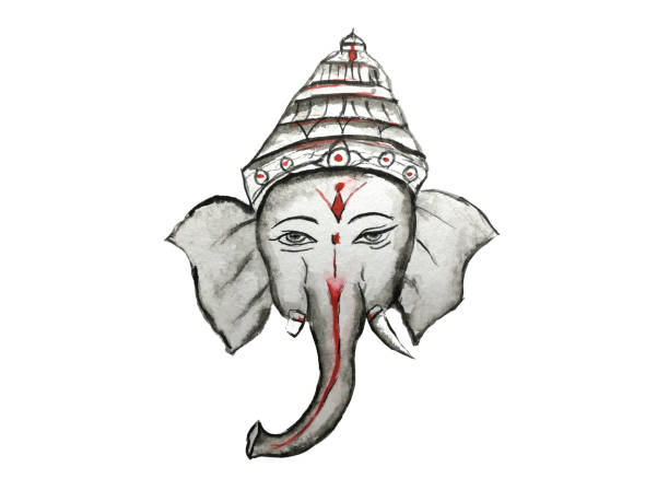 Watercolor painting ink Ganesh god of indian isolated on white background.hand drawn. Watercolor painting ink Ganesh god of indian isolated on white background.hand drawn. ganesha god thailand india stock illustrations